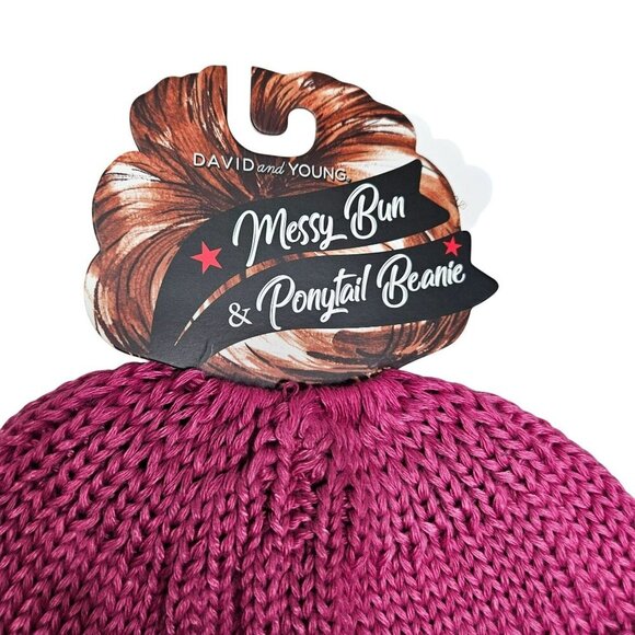 David & Young Messy Bun Ponytail Beanie Pink Knit‎ Repreve Recycled Material - Picture 3 of 5